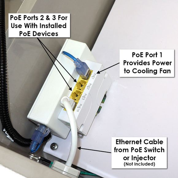 Altelix 14x12x8 PoE Powered Fiberglass Weatherproof Vented NEMA Enclosure with Cooling Fan & 2-Port PoE Power Splitter