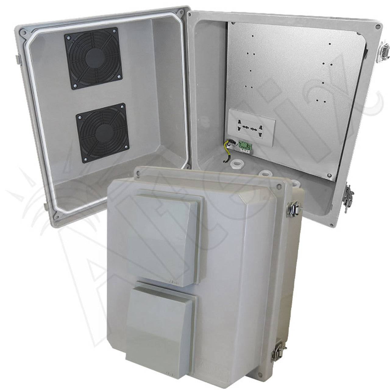 Altelix 14x12x10 Vented Fiberglass Weatherproof NEMA Enclosure with 100-240 VAC Universal Power Outlet