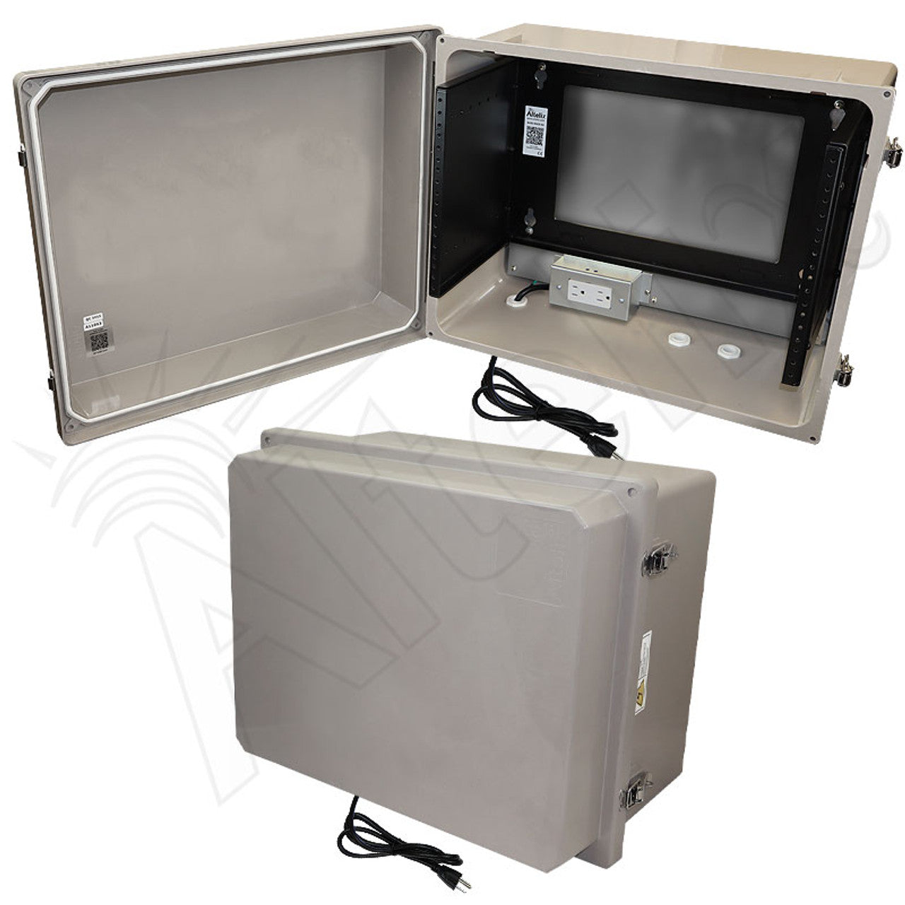 Altelix 16x20x12 Fiberglass Weatherproof NEMA Enclosure with 19" Wide 6U Rack Frame, 120 VAC Outlets & Power Cord