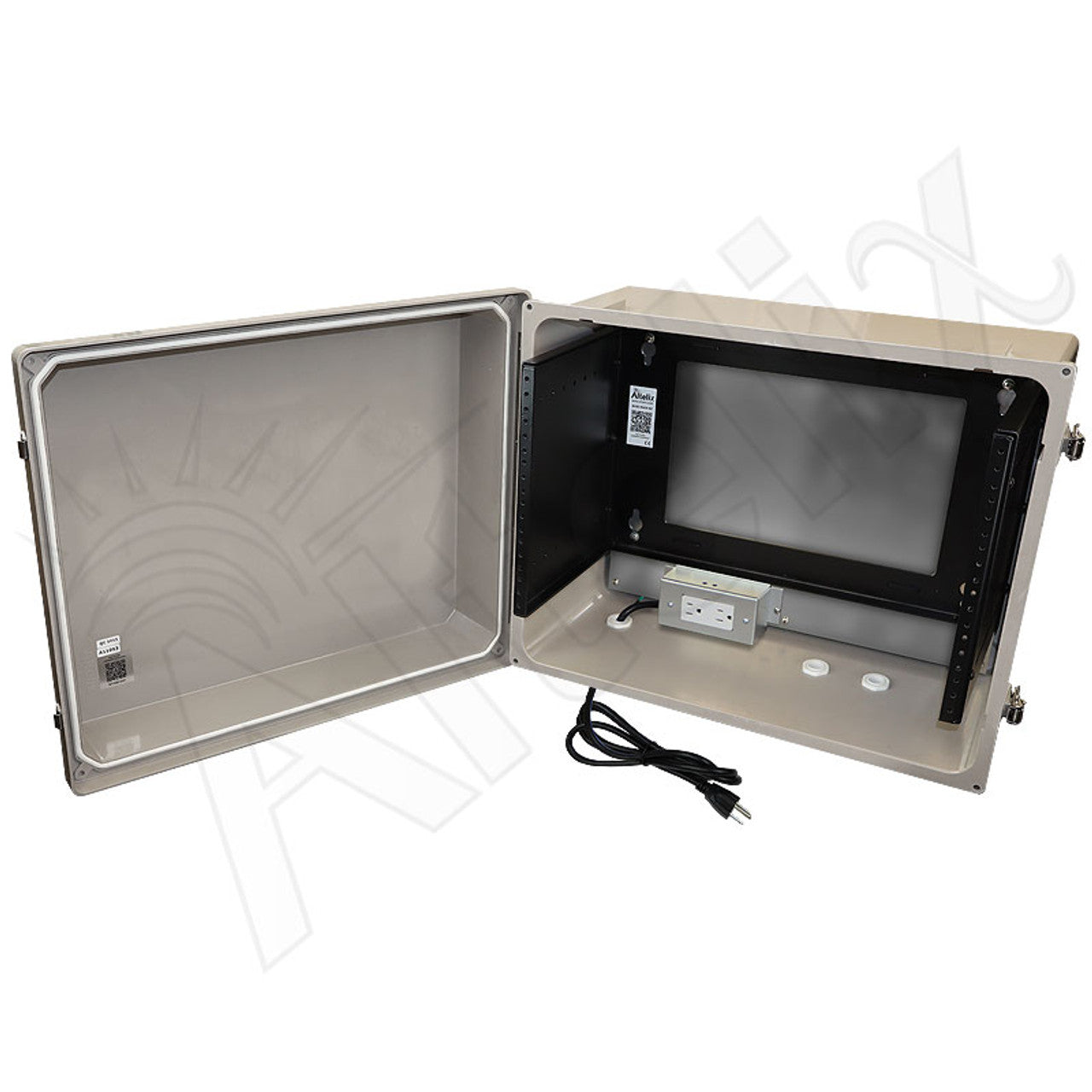 Altelix 16x20x12 Fiberglass Weatherproof NEMA Enclosure with 19" Wide 6U Rack Frame, 120 VAC Outlets & Power Cord