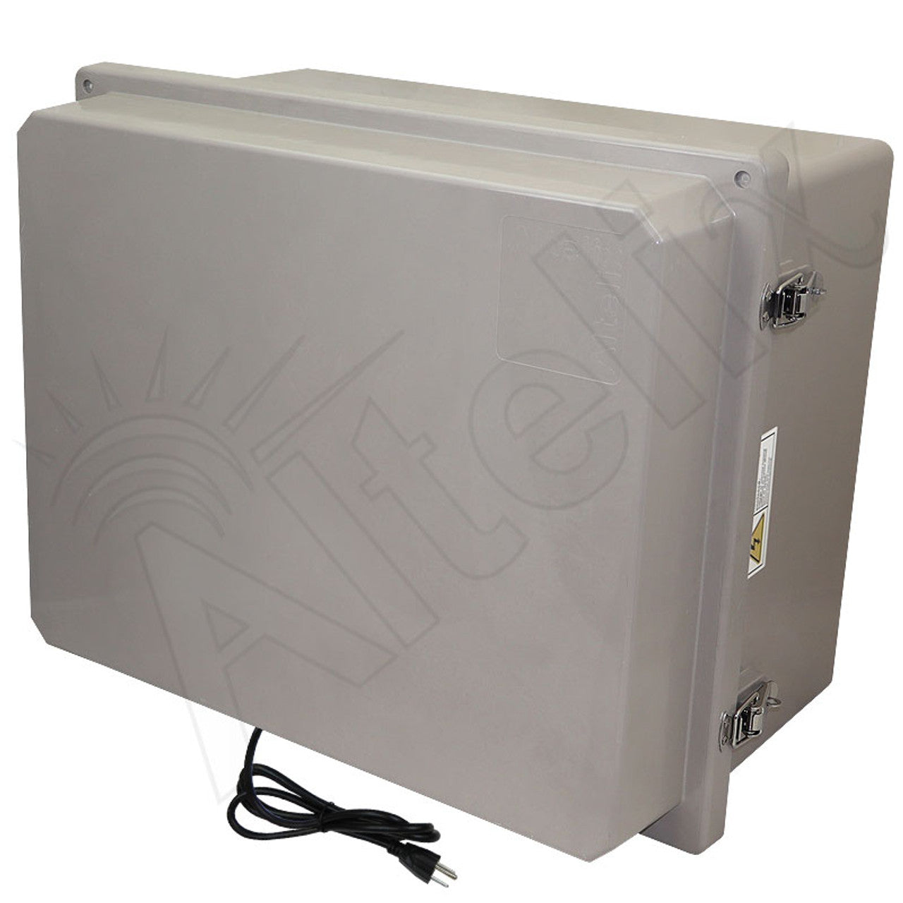 Altelix 16x20x12 Fiberglass Weatherproof NEMA Enclosure with 19" Wide 2U Vertical Rack Frame, 120 VAC Outlets & Power Cord