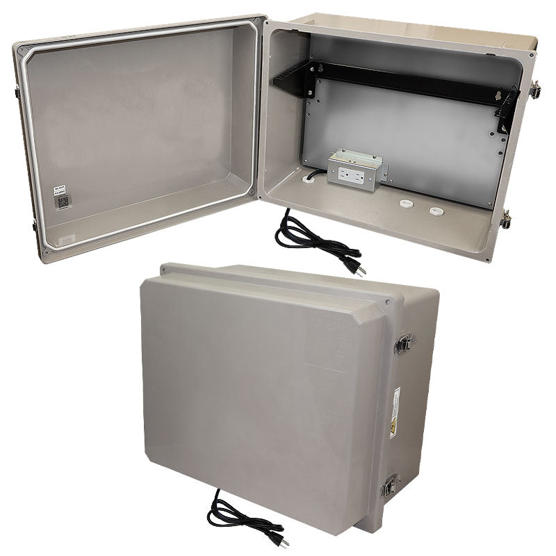 Altelix 16x20x12 Fiberglass Weatherproof NEMA Enclosure with 19" Wide 4U Vertical Rack Frame, 120 VAC Outlets & Power Cord