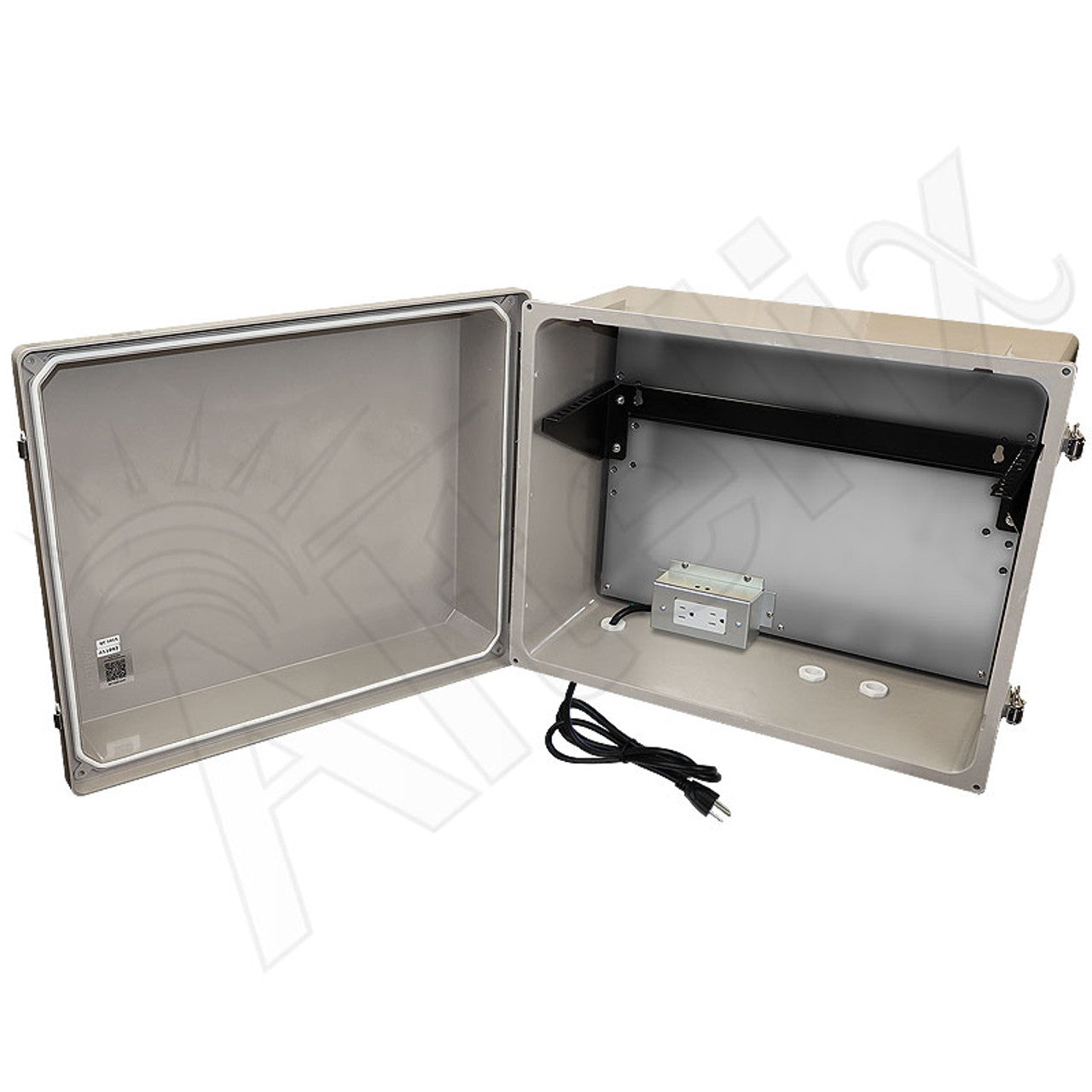 Altelix 16x20x12 Fiberglass Weatherproof NEMA Enclosure with 19" Wide 4U Vertical Rack Frame, 120 VAC Outlets & Power Cord