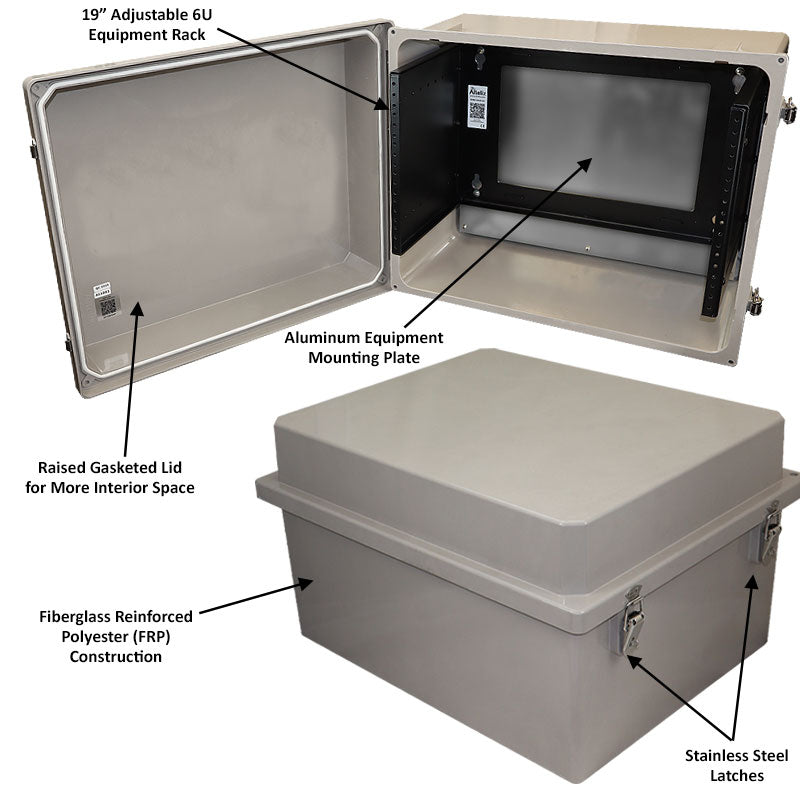 Fiberglass Rack Altelix 16x20x12 Fiberglass Weatherproof NEMA 4X Enclosure with 19