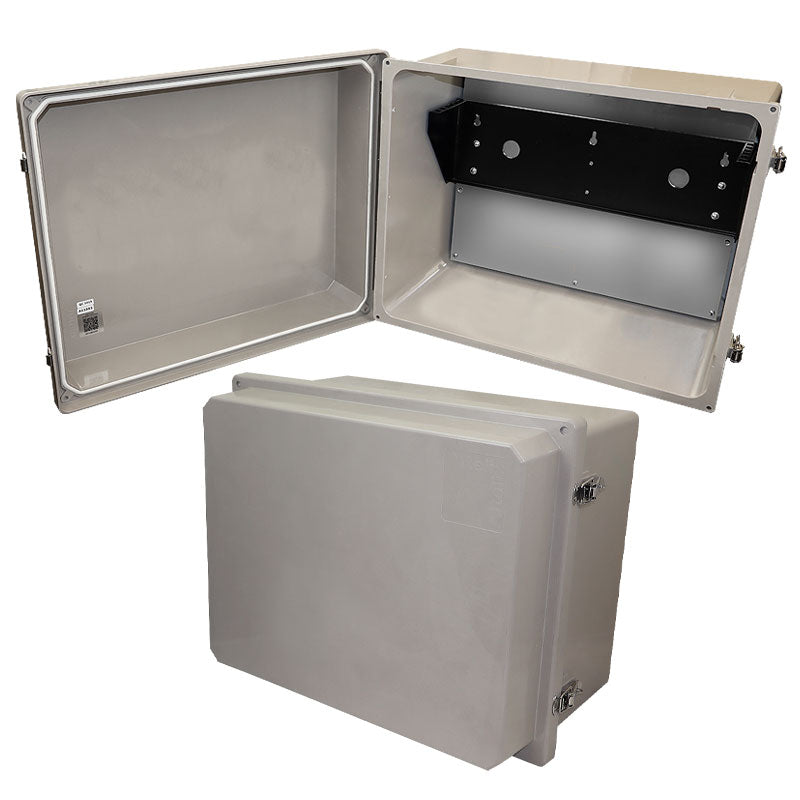 Altelix 16x20x12 Fiberglass Weatherproof NEMA 4X Enclosure with 19" Wide 2U Vertical Rack Frame