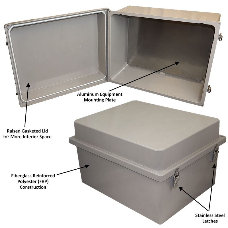 Altelix Fiberglass Weatherproof NEMA 4X Enclosure with Blank Aluminum Equipment Mounting Plate