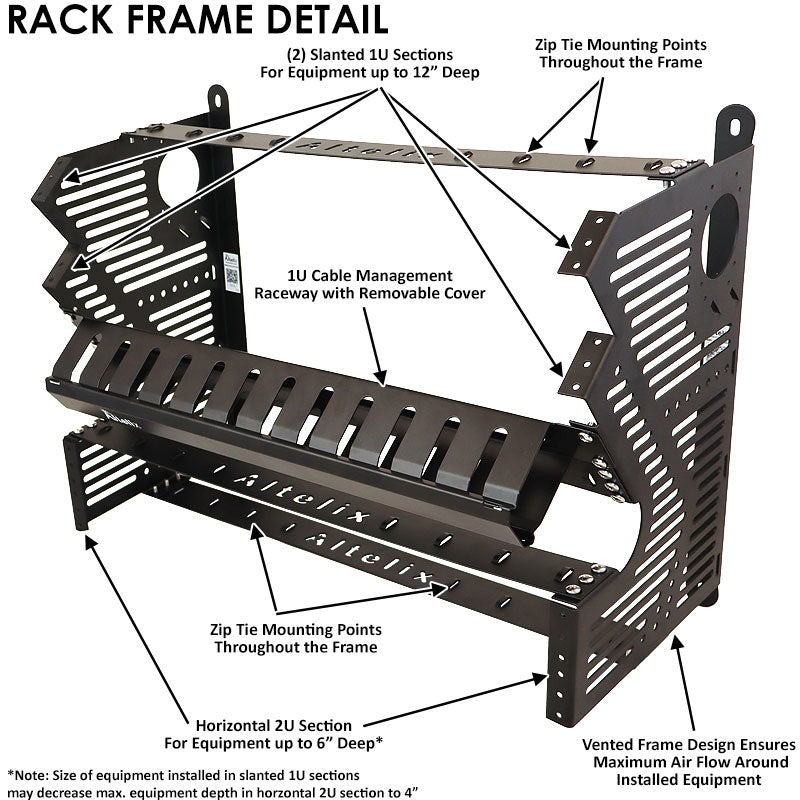 Altelix 16x20x12 Space Saver 19" Wide Vented Equipment Rack Enclosure - Fiberglass Weatherproof Vented NEMA Enclosure with 19" Wide Slanted Rack Frame and Cable Management Raceway