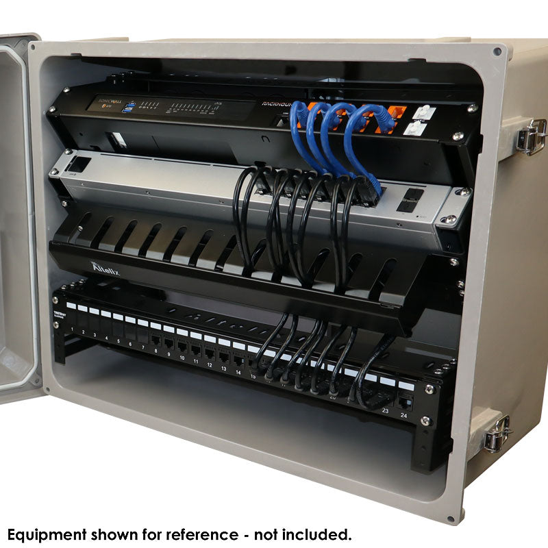 Altelix 16x20x12 Space Saver 19" Wide Vented Equipment Rack Enclosure - Fiberglass Weatherproof Vented NEMA Enclosure with 19" Wide Slanted Rack Frame and Cable Management Raceway