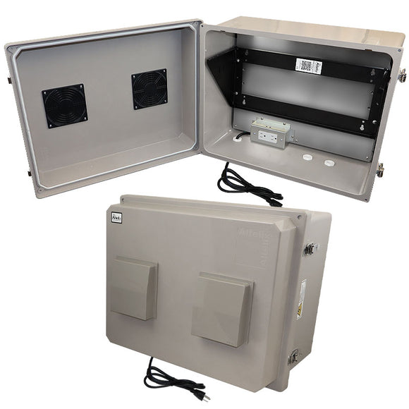 Altelix 16x20x12 Fiberglass Weatherproof Vented NEMA Enclosure with Heavy Duty 19"Wide 4U Vertical Rack Frame, 120V Outlets & Power Cord