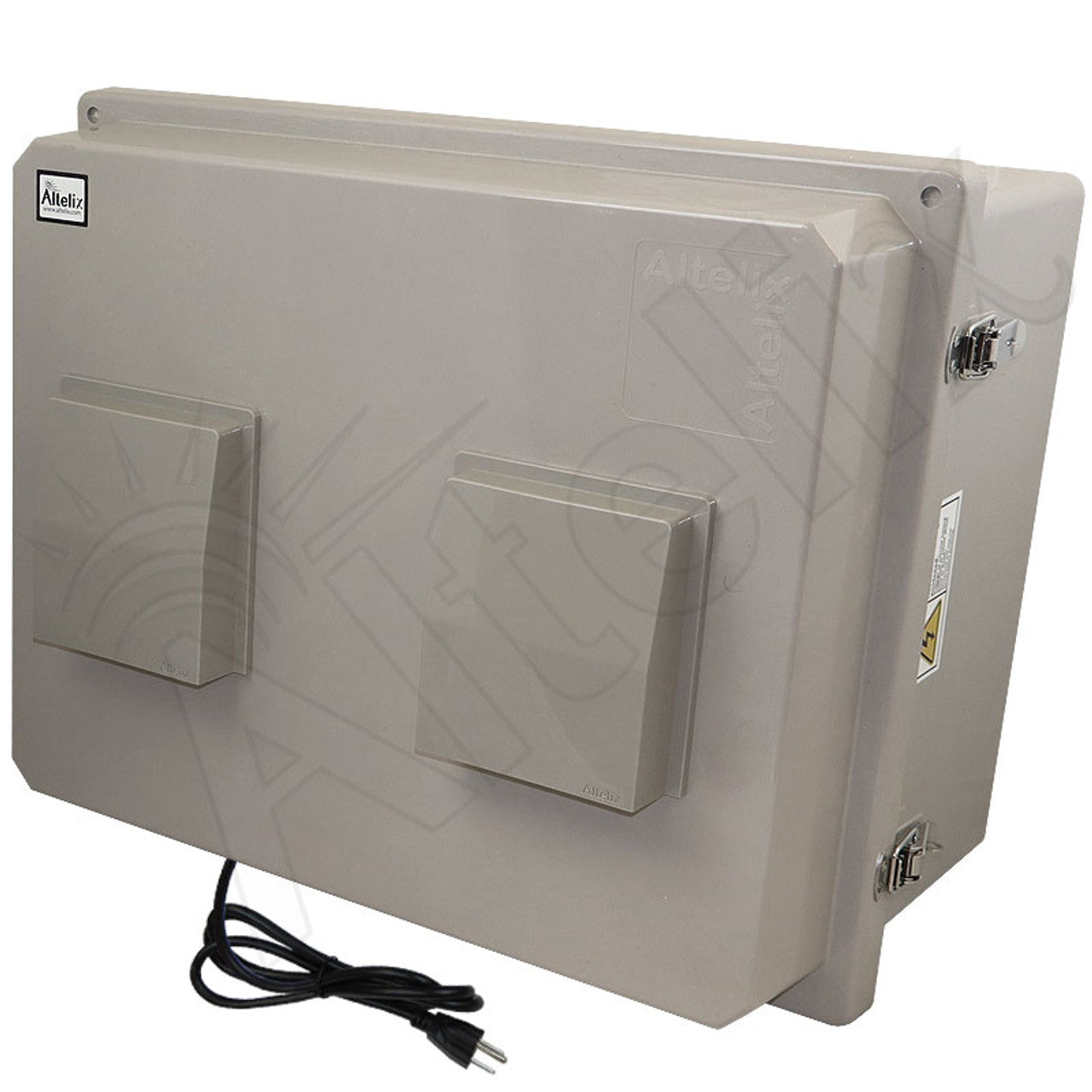 Altelix 16x20x12 Fiberglass Weatherproof Vented NEMA Enclosure with 19"Wide 4U Vertical Rack Frame, 120V Outlets & Power Cord