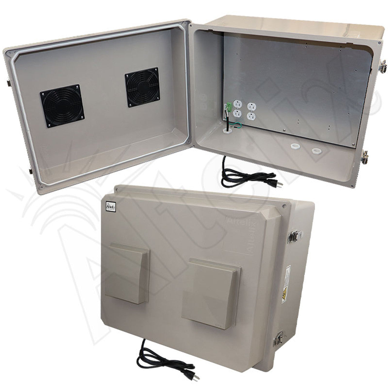 Altelix Fiberglass Weatherproof Vented NEMA Enclosure with Aluminum Mounting Plate, 120V Outlets & Power Cord