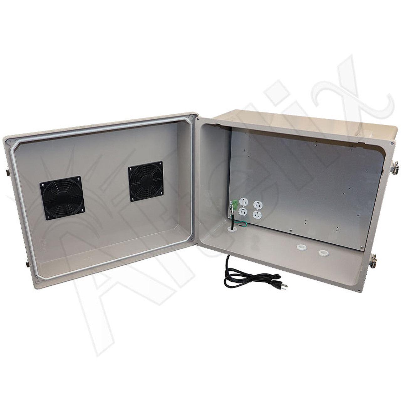 Altelix Fiberglass Weatherproof Vented NEMA Enclosure with Aluminum Mounting Plate, 120V Outlets & Power Cord