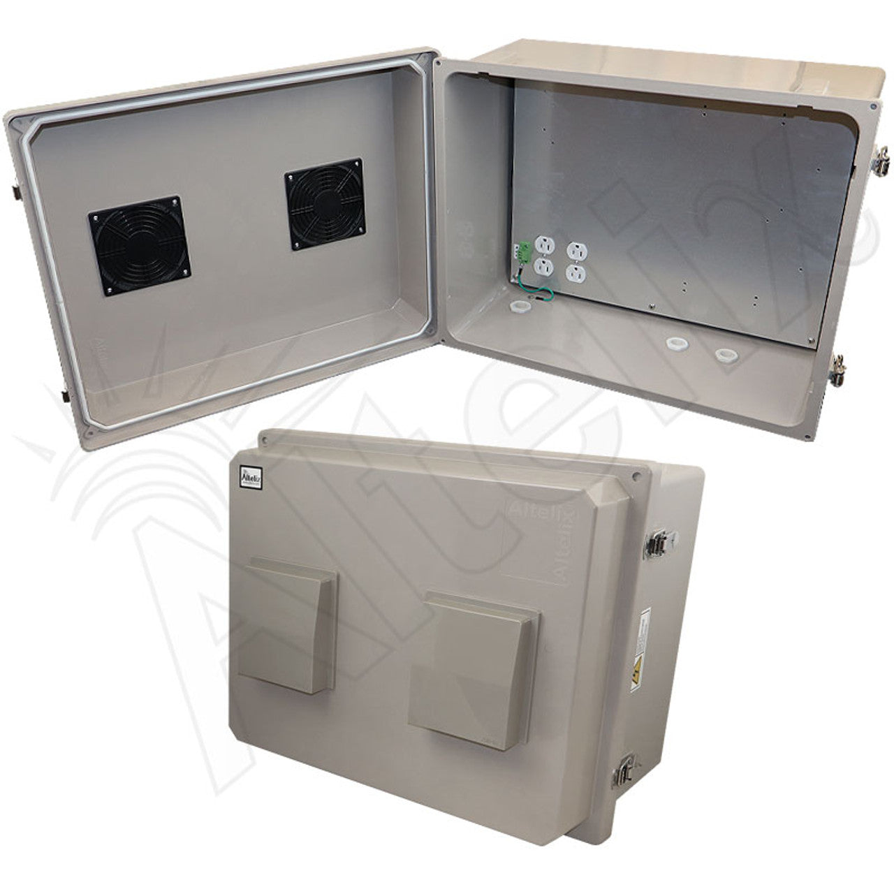 Altelix Fiberglass Weatherproof Vented NEMA Enclosure with Aluminum Mounting Plate, 120V Outlets