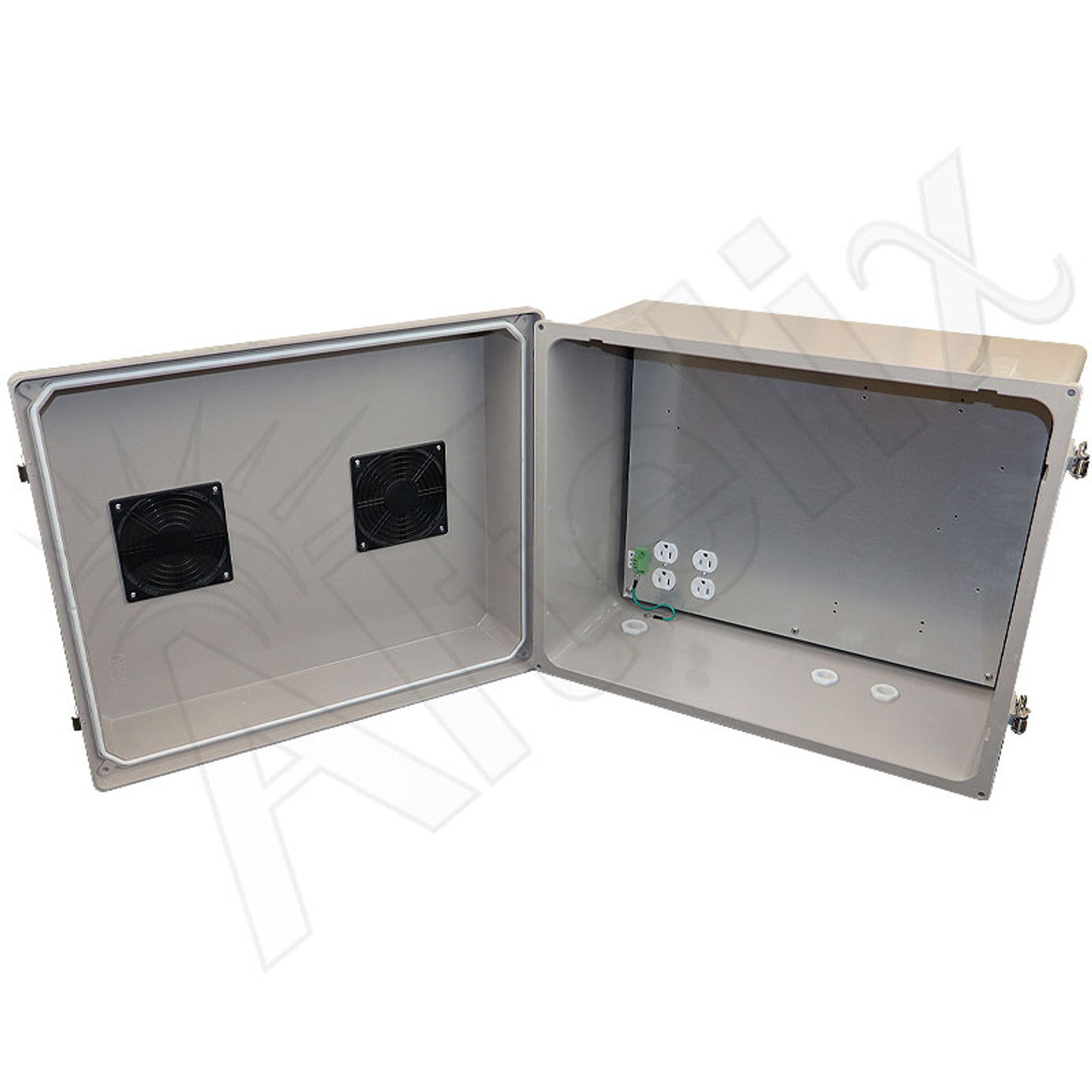 Altelix Fiberglass Weatherproof Vented NEMA Enclosure with Aluminum Mounting Plate, 120V Outlets