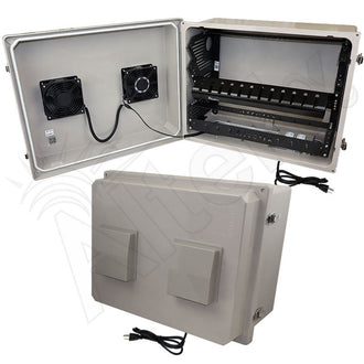 Altelix 16x20x12 Space Saver 19" Wide Equipment Rack Enclosure - Fiberglass Weatherproof NEMA Enclosure with 19" Wide Slanted Rack Frame, Dual Cooling Fans, 120V Outlets & Power Cord