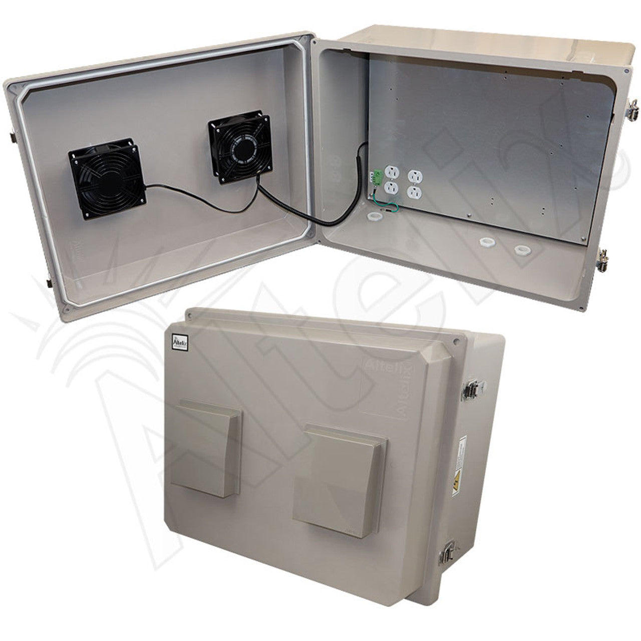 Altelix Fiberglass Weatherproof Vented NEMA Enclosure with Dual Cooling Fans and 120 VAC Outlets