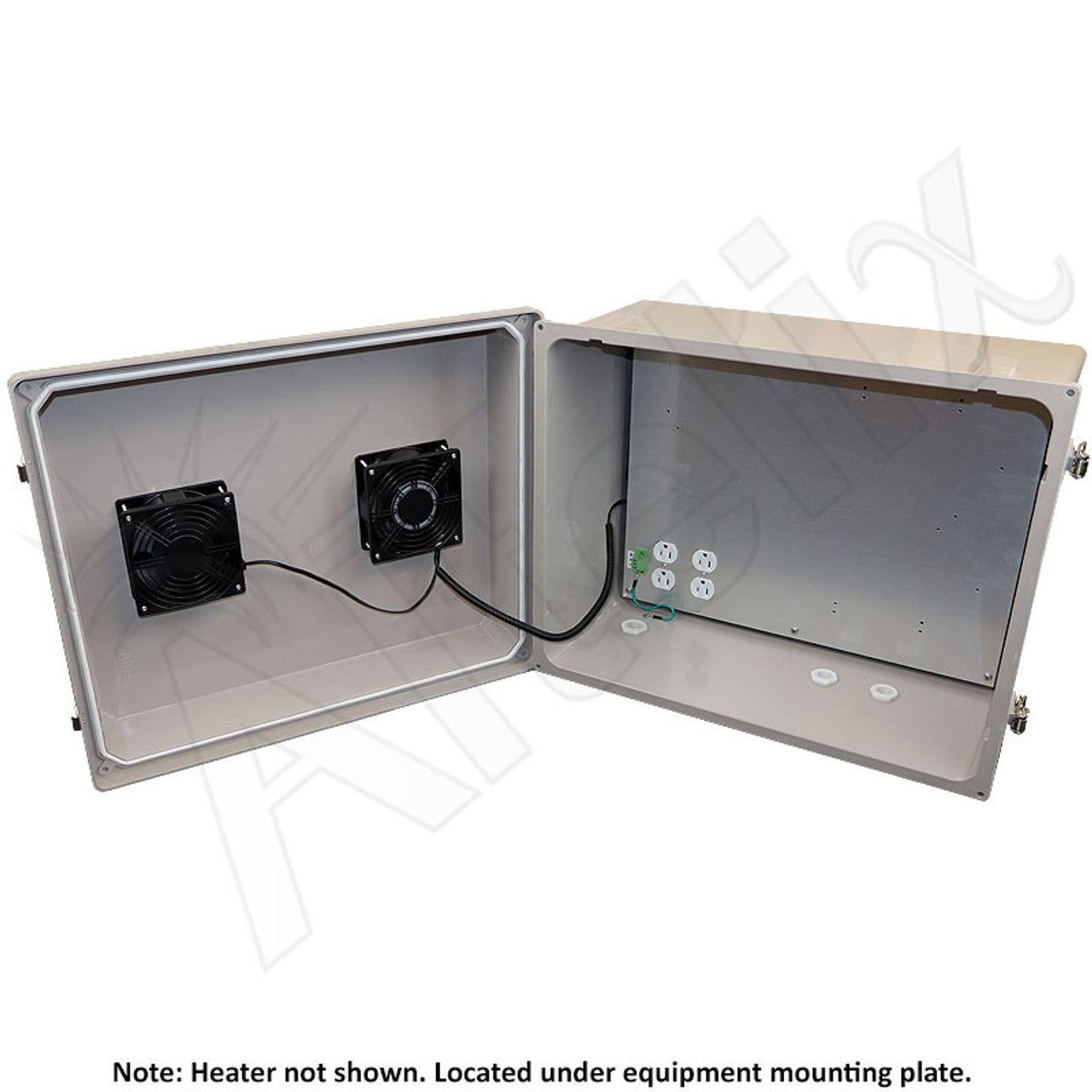 Altelix Fiberglass Vented & Heated Weatherproof NEMA Enclosure with Dual Cooling Fans, 200W Heater and 120 VAC Outlets