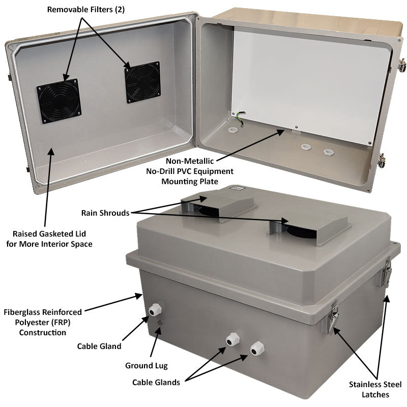 Altelix 16x20X12 Fiberglass Weatherproof Vented NEMA Enclosure with Bl ...