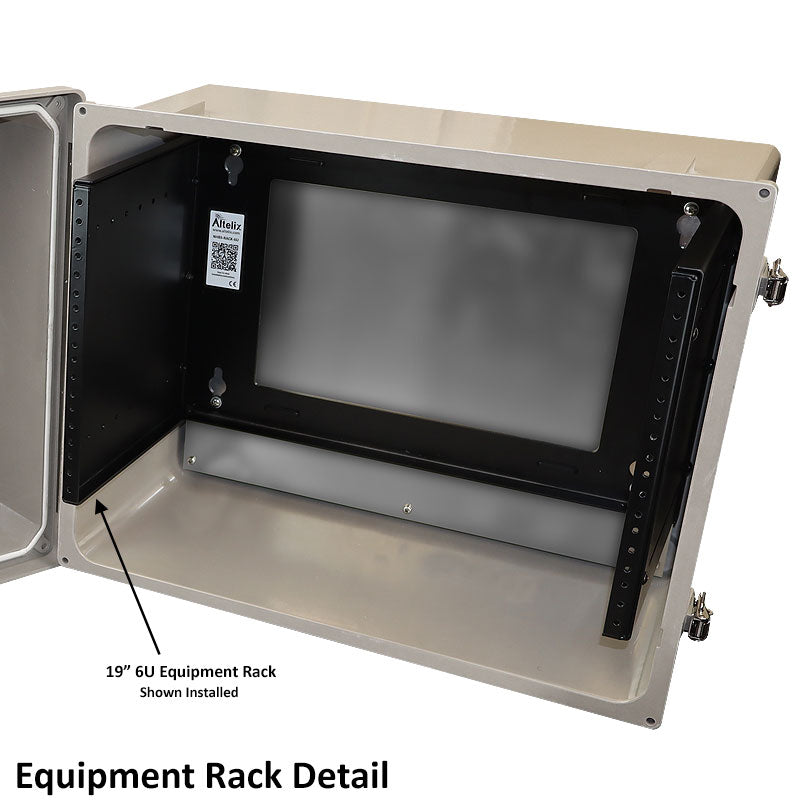 Altelix 16x20x12 Fiberglass Weatherproof Vented NEMA Enclosure with 19" Wide 6U Rack Frame