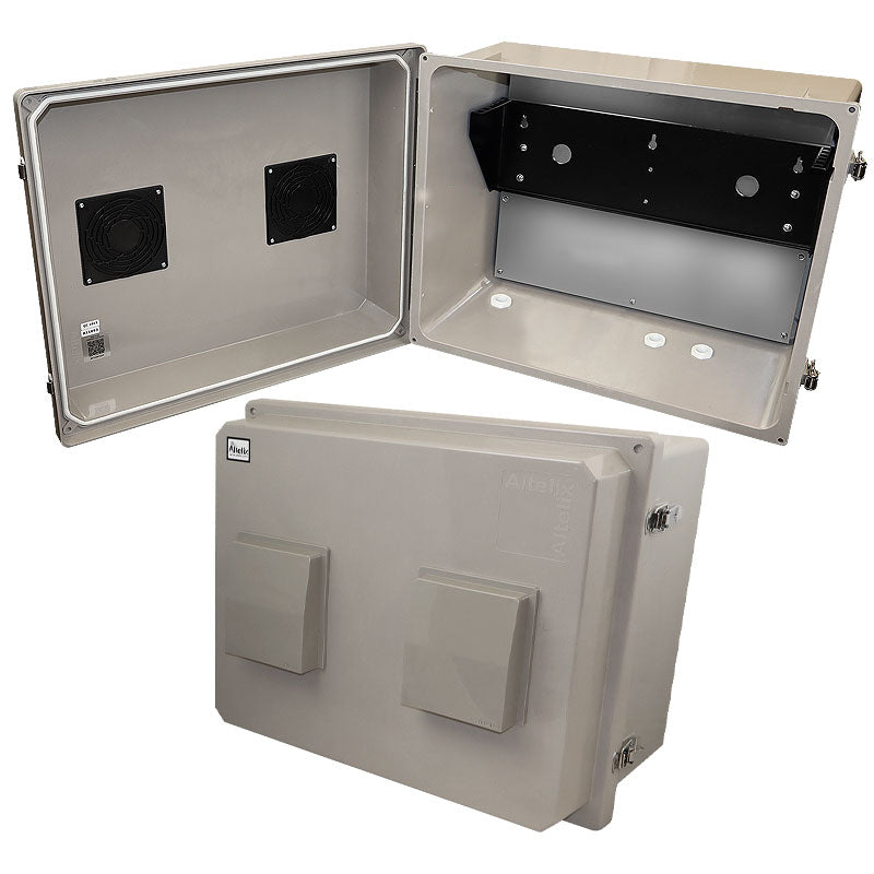 Altelix 16x20x12 Fiberglass Weatherproof Vented NEMA Enclosure with 19" Wide 2U Vertical Rack Frame - 0