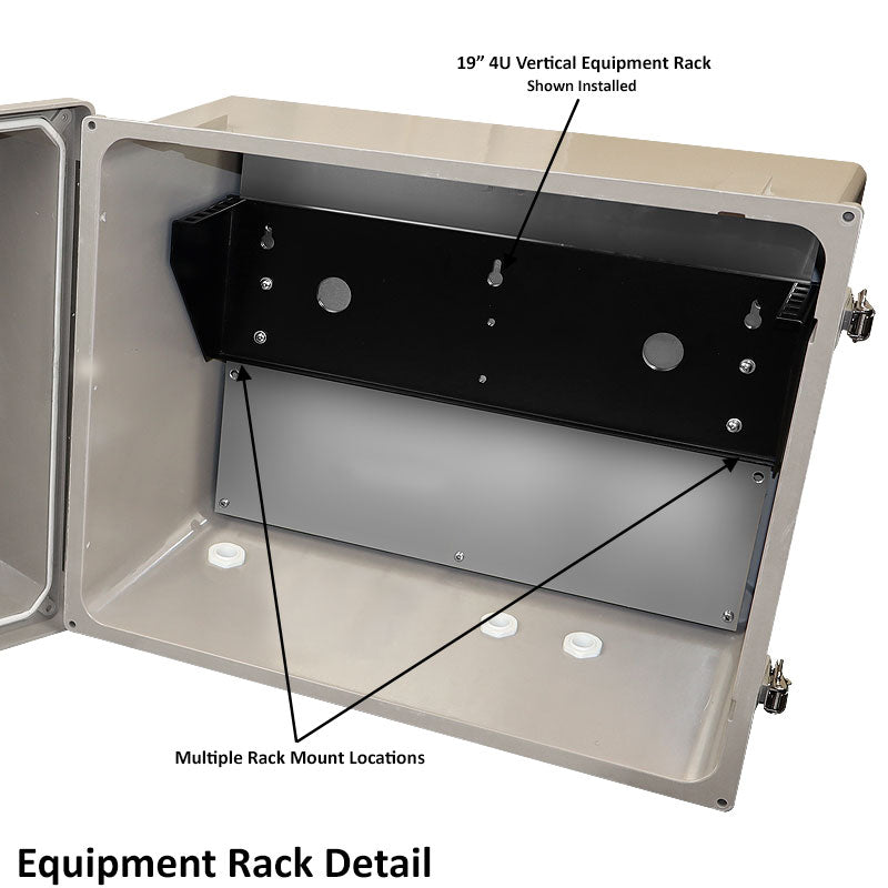 Altelix 16x20x12 Fiberglass Weatherproof Vented NEMA Enclosure with 19" Wide 2U Vertical Rack Frame