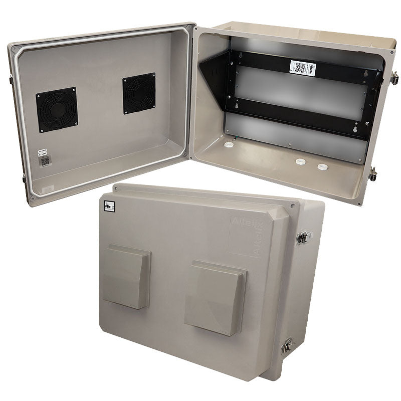 Altelix 16x20x12 Fiberglass Weatherproof Vented NEMA Enclosure with Heavy Duty 19" Wide 4U Vertical Rack Frame