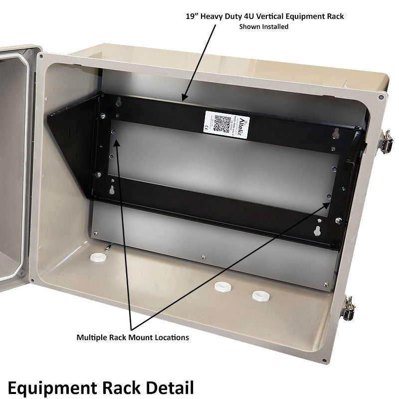 Altelix 16x20x12 Fiberglass Weatherproof Vented NEMA Enclosure with Heavy Duty 19" Wide 4U Vertical Rack Frame