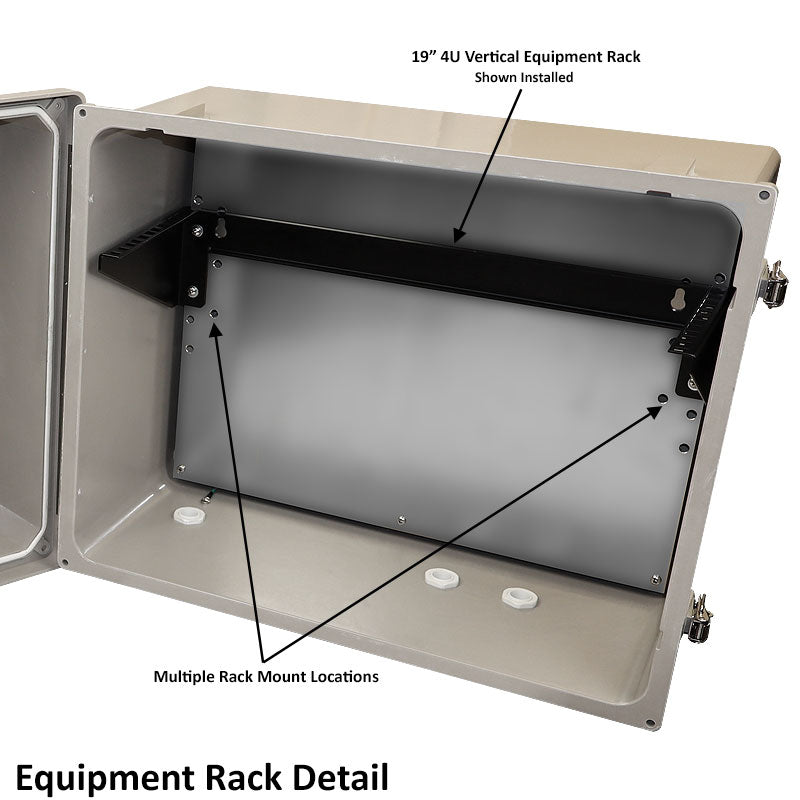 Altelix 16x20x12 Fiberglass Weatherproof Vented NEMA Enclosure with 19" Wide 4U Vertical Rack Frame