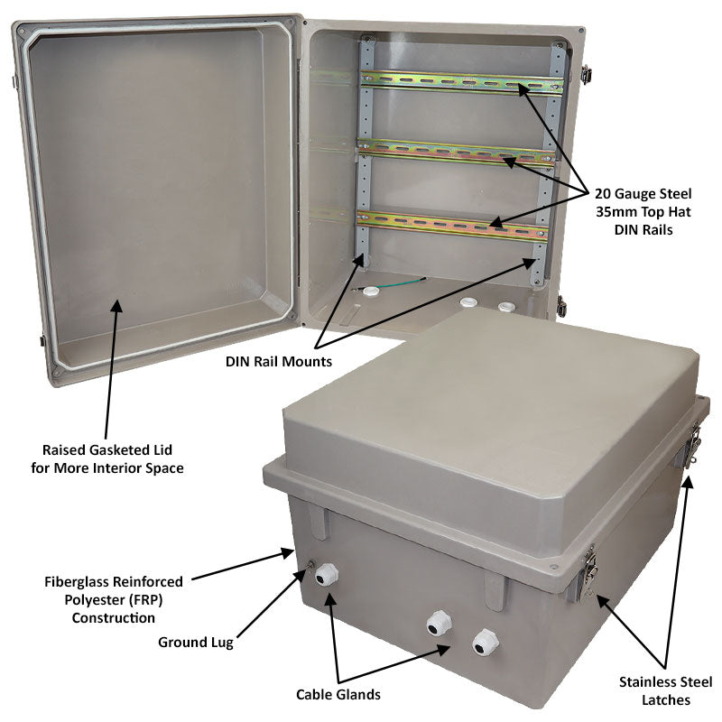 Altelix 20x16x12 Industrial DIN Rail Fiberglass Enclosure NEMA 4X IP66