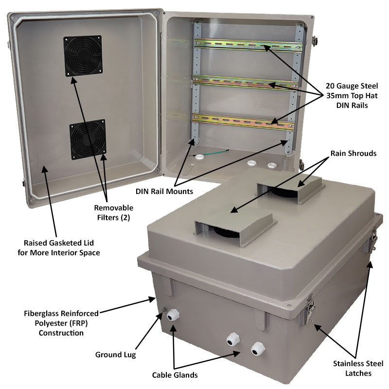 Altelix 20x16x12 Vented Industrial DIN Rail Fiberglass Enclosure