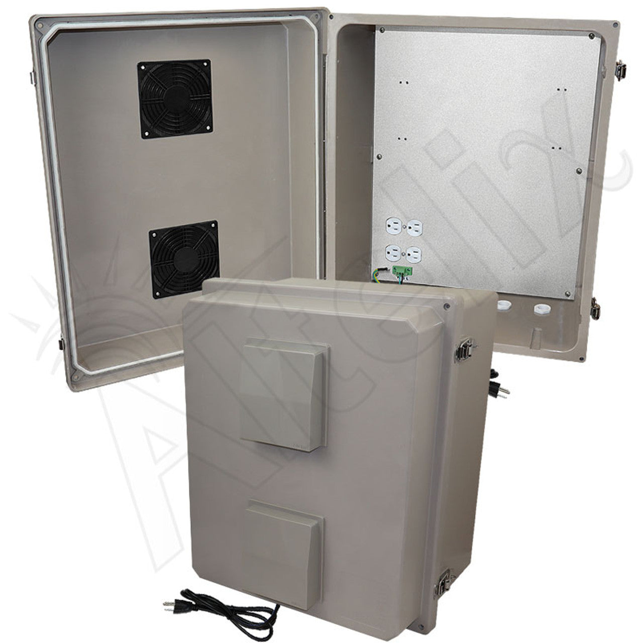 Altelix Fiberglass Weatherproof Vented NEMA Enclosure with Aluminum Mounting Plate, 120V Outlets & Power Cord