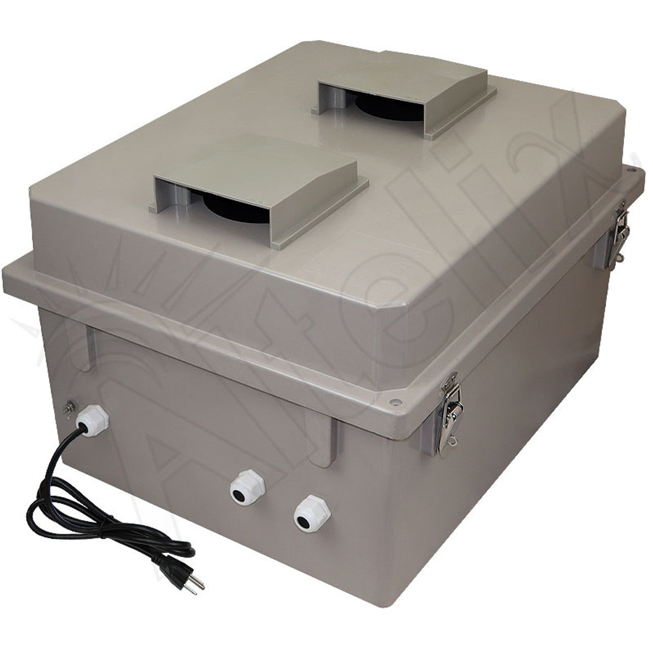 Altelix Fiberglass Weatherproof Vented NEMA Enclosure with Aluminum Mounting Plate, 120V Outlets & Power Cord