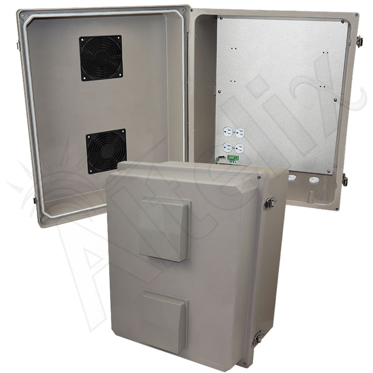 Altelix Fiberglass Weatherproof Vented NEMA Enclosure with Aluminum Mounting Plate, 120V Outlets