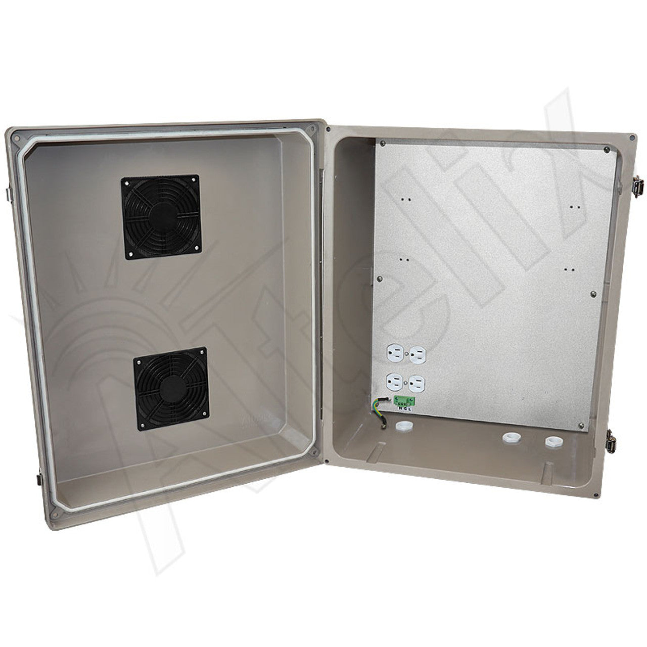 Altelix Fiberglass Weatherproof Vented NEMA Enclosure with Aluminum Mounting Plate, 120V Outlets