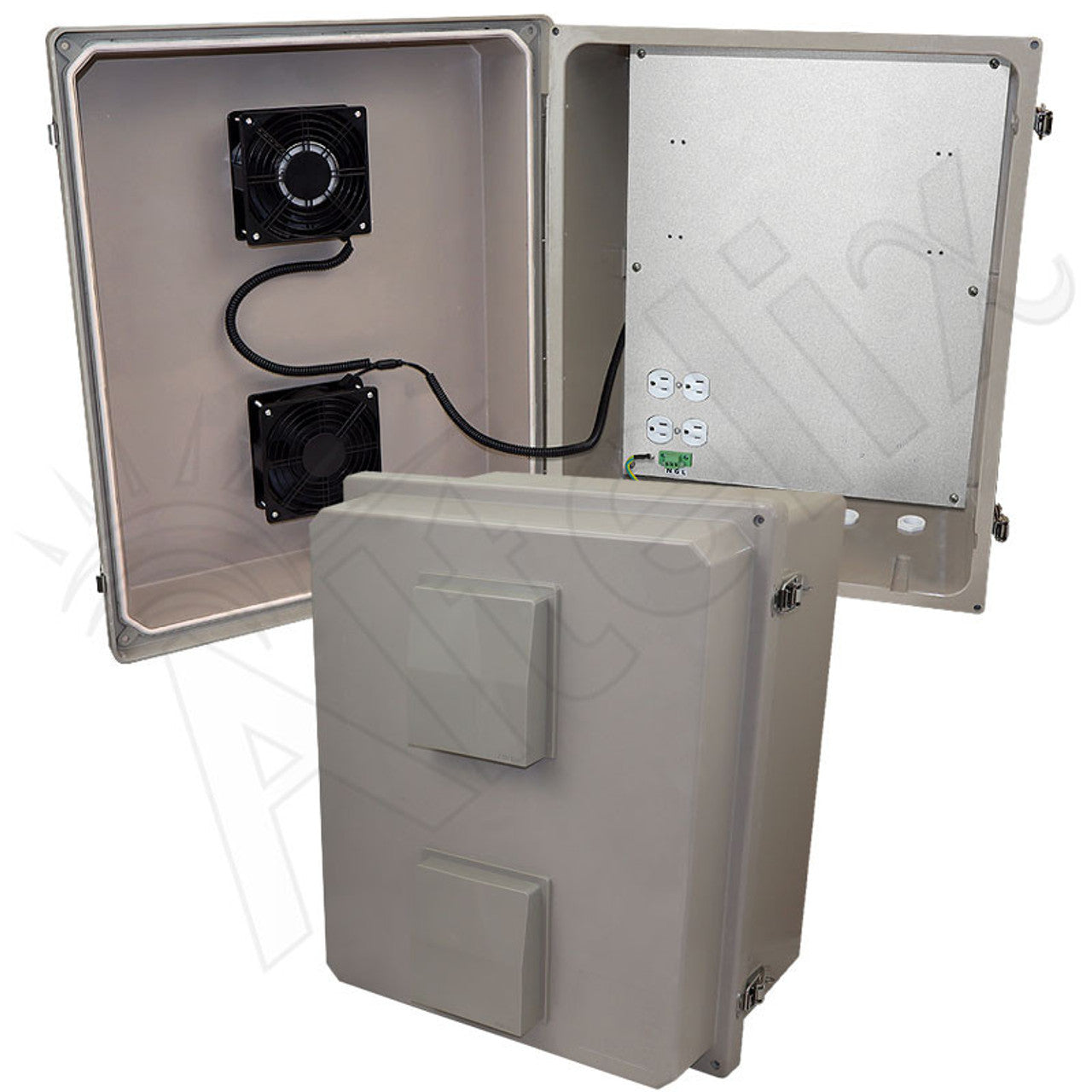 Altelix Fiberglass Vented & Heated Weatherproof NEMA Enclosure with Dual Cooling Fans, 200W Heater and 120 VAC Outlets