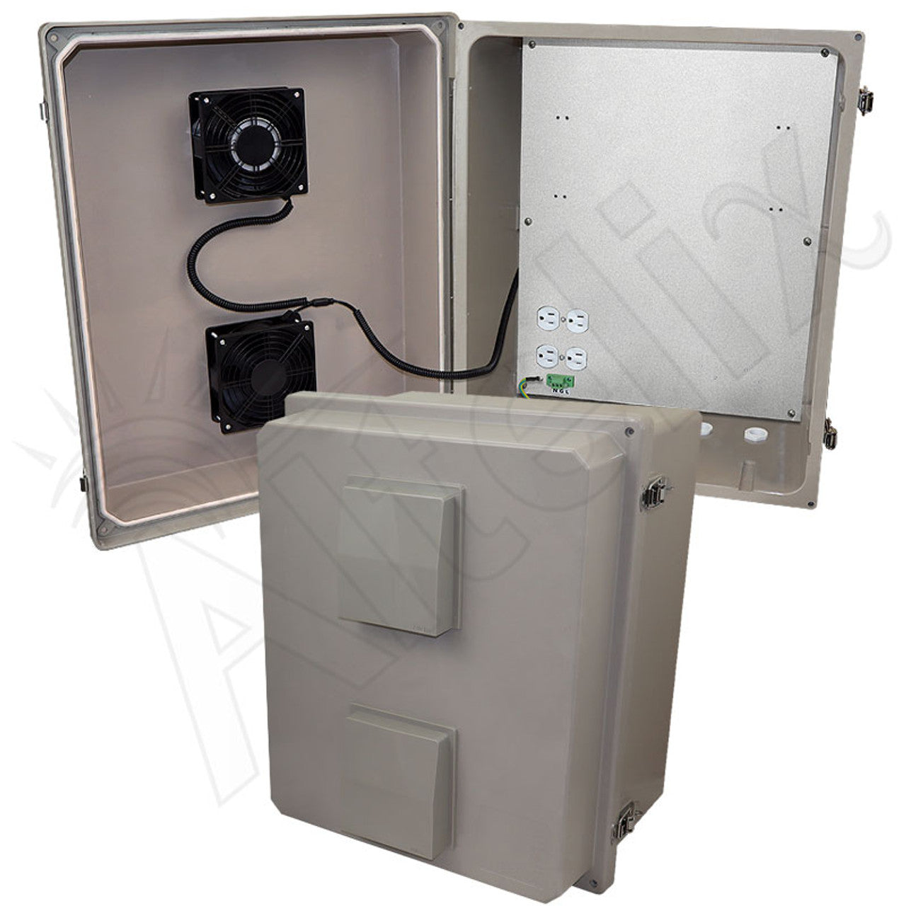 Altelix Fiberglass Weatherproof Vented NEMA Enclosure with Dual Cooling Fans and 120 VAC Outlets