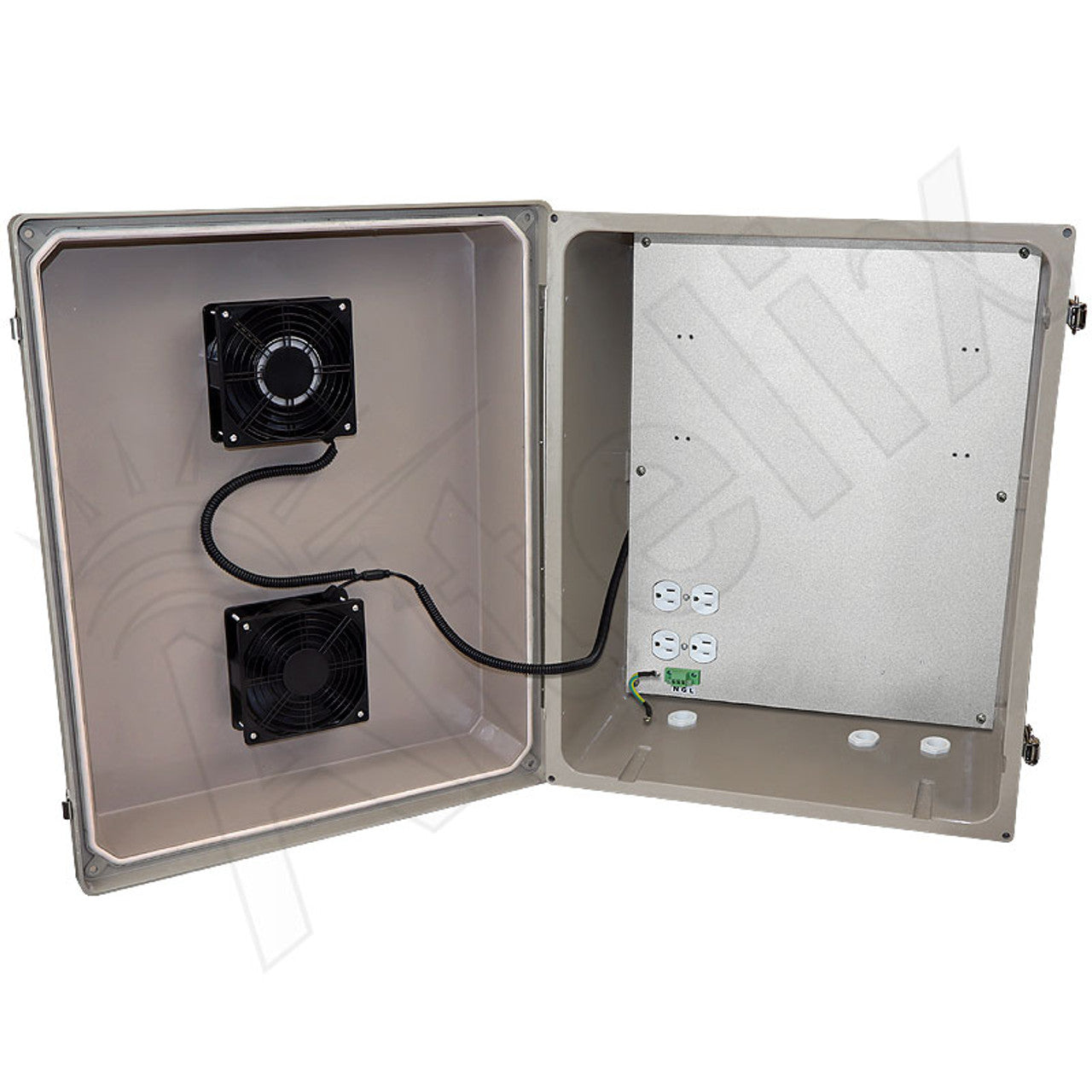 Altelix Fiberglass Weatherproof Vented NEMA Enclosure with Dual Cooling Fans and 120 VAC Outlets