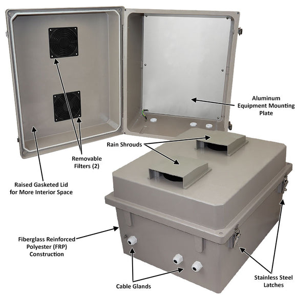 Altelix Fiberglass Weatherproof Vented NEMA Enclosure with Blank Alumi ...