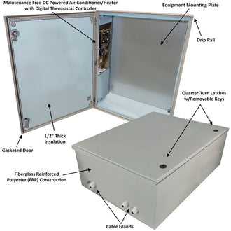 Altelix DC Powered Air Conditioned Enclosure with Heat - 32x24x12 Fiberglass FRP Weatherproof NEMA 4X Rated, 12VDC, 24VDC, 48VDC