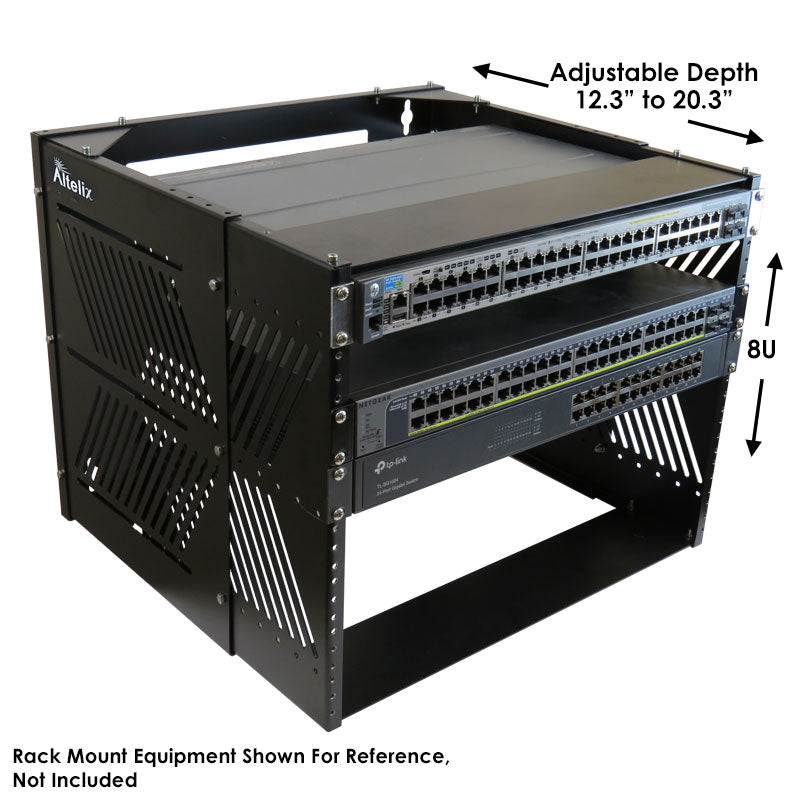 Altelix 8U Adjustable Depth (12.35" to 20.5") Wall Mount 19” Network & AV Equipment Rack - 75 lbs Capacity