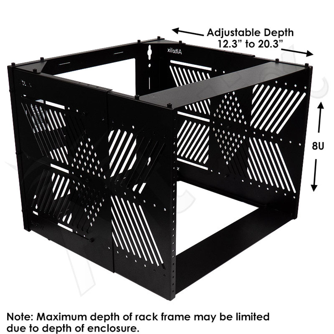 Altelix 24x24x16 Vented Steel Weatherproof NEMA Enclosure with Heavy Duty 19" Wide Adjustable 8U Rack Frame