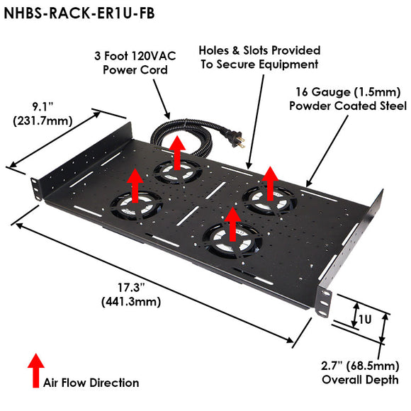Altelix Rack Mount Fan Tray with Four Thermostat Controlled Cooling Fans