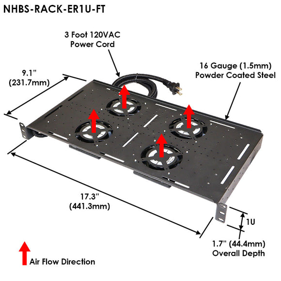 Altelix Rack Mount Fan Tray with Four Thermostat Controlled Cooling Fans