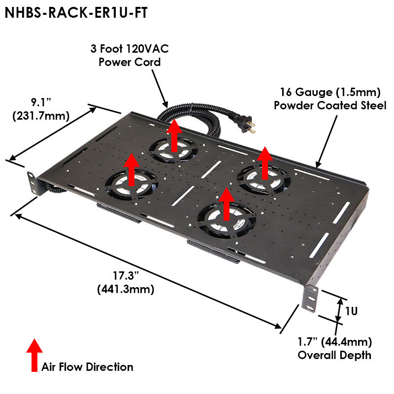 Altelix Rack Mount Fan Tray with Four Thermostat Controlled Cooling Fans - 0
