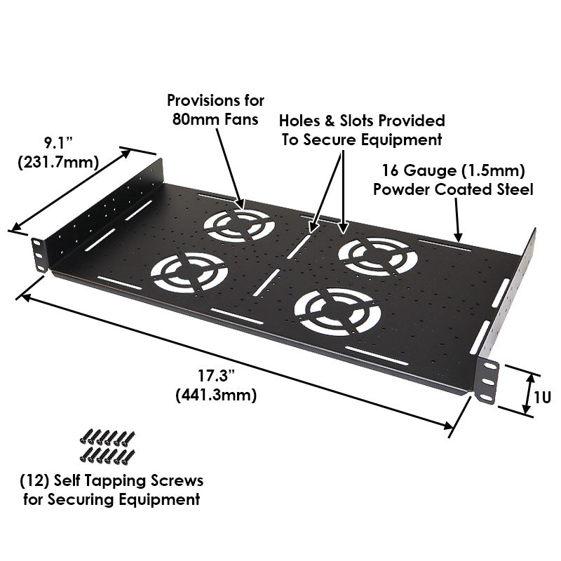 Altelix 19" 1U Rack Mountable Shelf