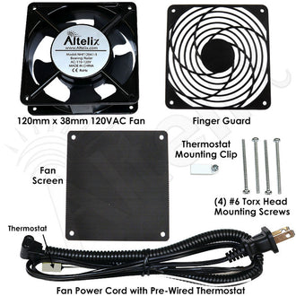 Thermostat Controlled 120x120x38mm Cooling Fan Kit - With 120VAC Power Cord and Thermostat