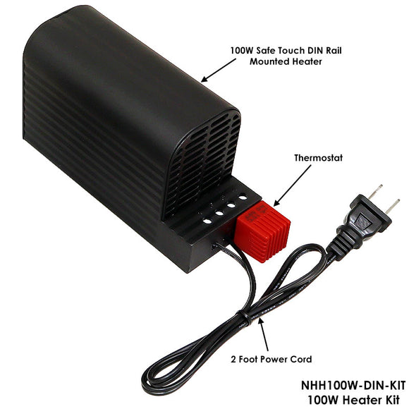 DIN Rail Mountable Heater Kit - 50W or 100W with Thermostat and Power Cord