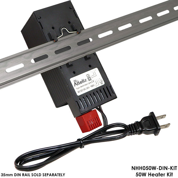 DIN Rail Mountable Heater Kit - 50W or 100W with Thermostat and Power Cord