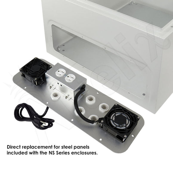 Power Module with Single 120VAC Duplex Outlet and Cooling Fan for NS242012, NS242412, NX242416, NS242416, NS242424, NS282416 and NS322416 Enclosures