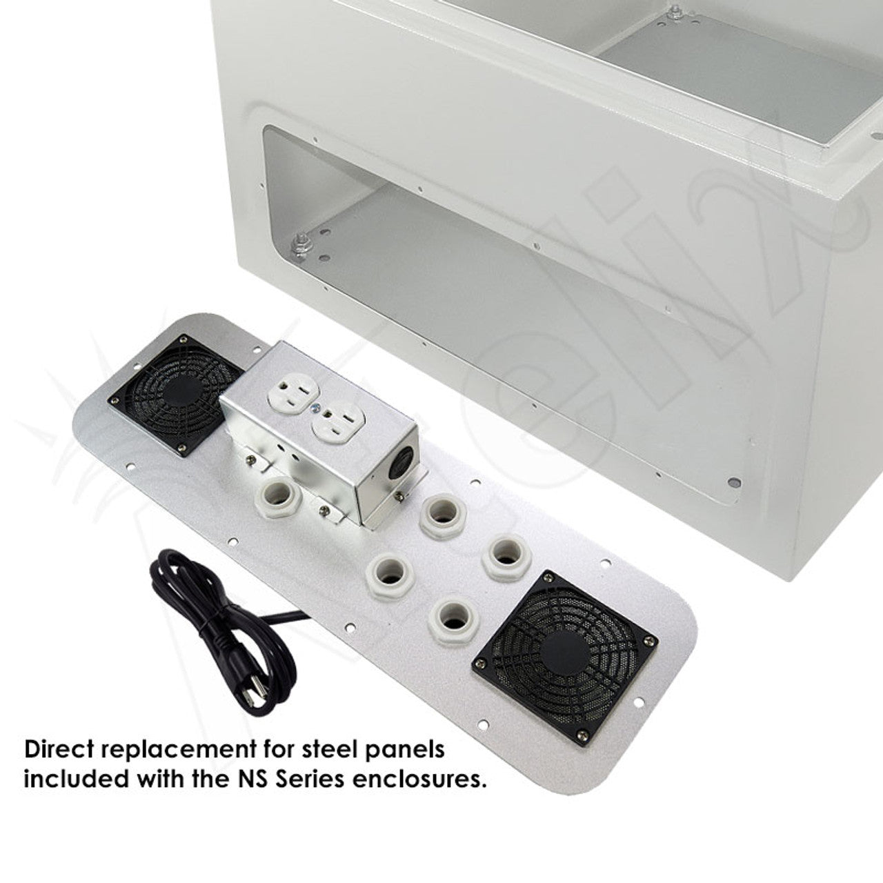 Vented Power Module with Single 120VAC Duplex Outlet for NS242012, NS242412, NS242416, NX242416, NS242424, NS282416 and NS322416 Enclosures